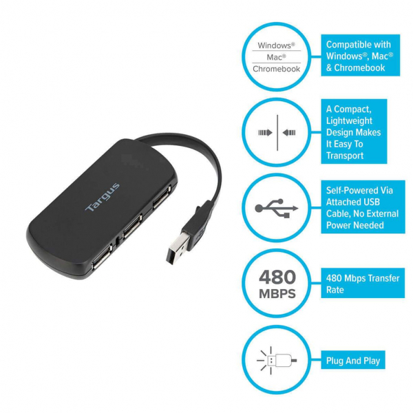 Targus Hub USB de 4 Puertos 480 Mbps Compatible con Mac, Laptop y PC - Image 7