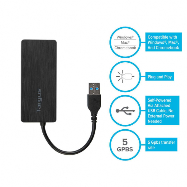 Targus Hub USB con 4 Puertos 3.0 Compatible con Mac y Windows, Protección de Sobrecargas y Cortocircuitos - Image 6