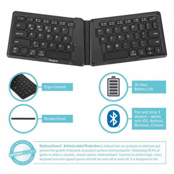 Targus Teclado Inalambrico Plegable en Español, Ergonomico con Protección Antimicrobiana, Conexión Bluetooth 5.1 Compatible con iOS, Android o Windows - Image 7