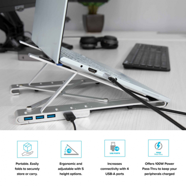 Targus Soporte para Laptop con Concentrador USB Integrado, para Dispositivos de Hasta 15.6 con Ajuste de 5 Posiciones - Image 2